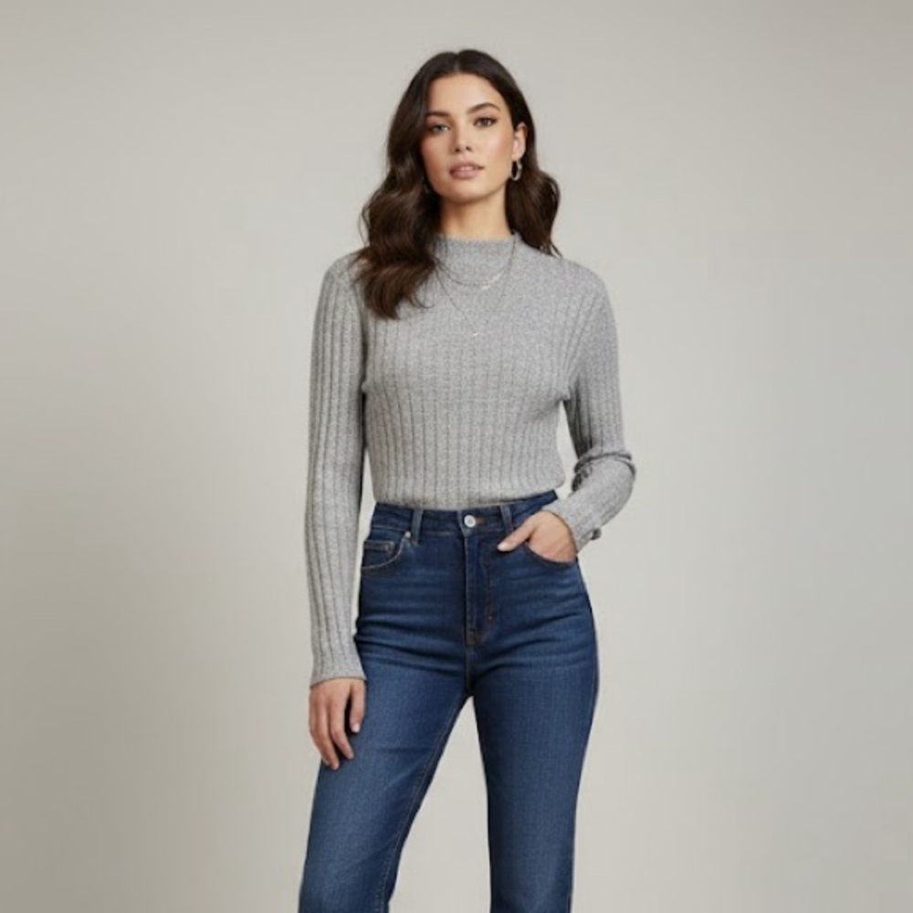 Mango Ribbed Mock Neck Top | Size XL